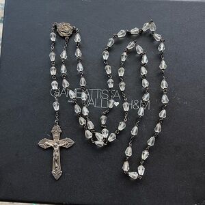 Vintage Dean Sterling Silver and Beads Rosary Necklace